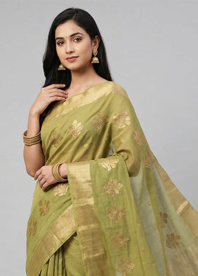 Green Chanderi Silk Saree With Blouse Piece