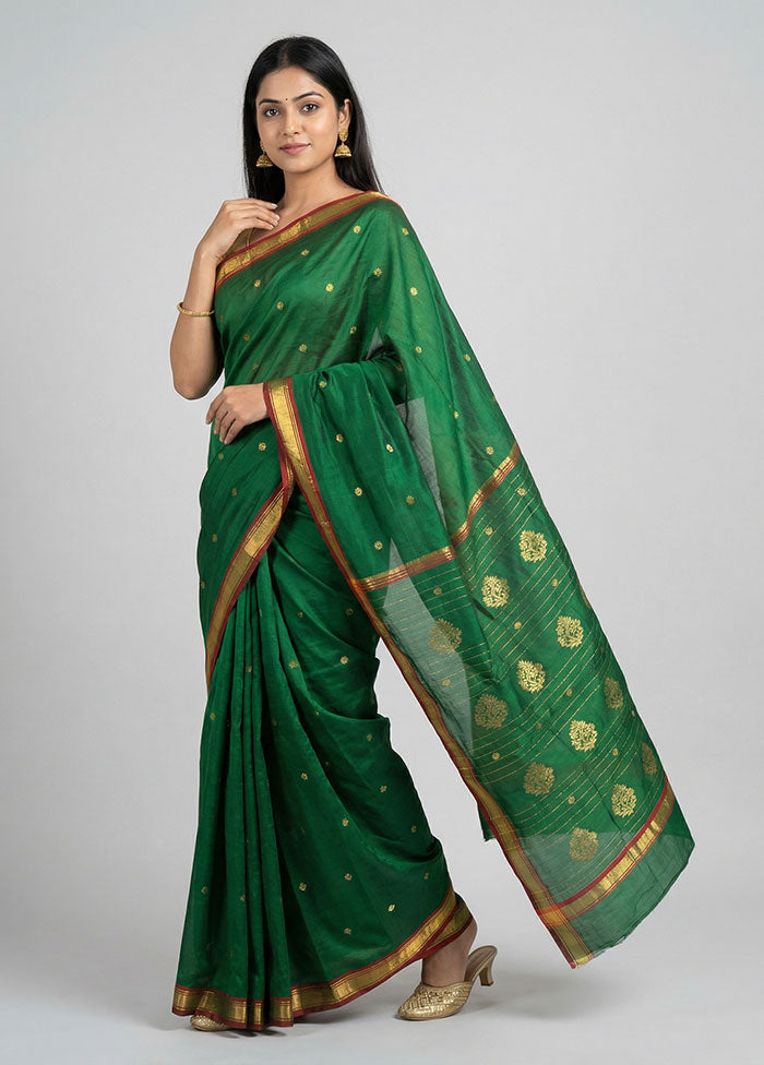 Green Chanderi Silk Saree With Blouse Piece