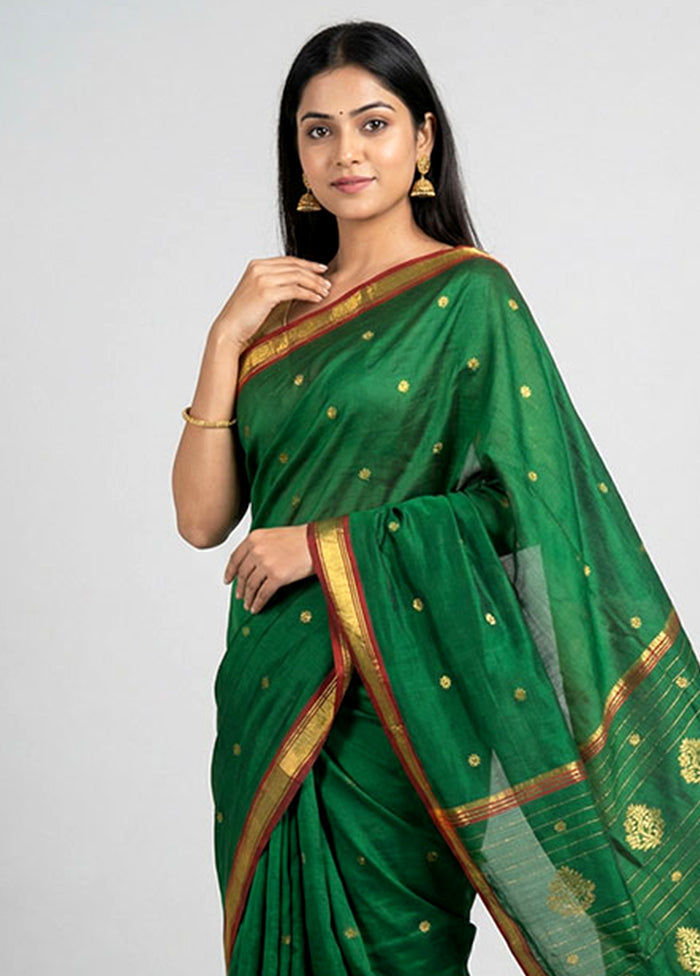 Green Chanderi Silk Saree With Blouse Piece