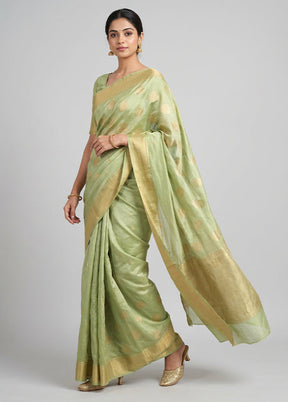 Green Chanderi Silk Saree With Blouse Piece