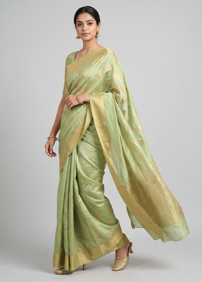 Green Chanderi Silk Saree With Blouse Piece