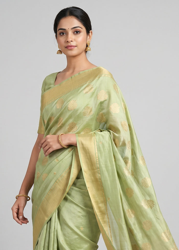 Green Chanderi Silk Saree With Blouse Piece