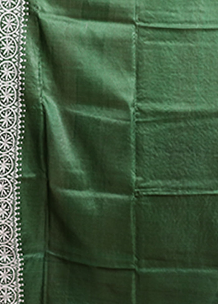 Purple Handloom Kantha Stitch Pure Silk Saree With Blouse Piece
