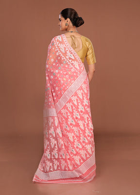 Pink Jamdani Cotton Saree Without Blouse Piece