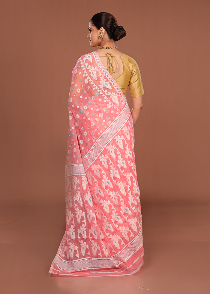 Pink Jamdani Cotton Saree Without Blouse Piece