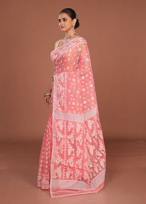 Pink Jamdani Cotton Saree Without Blouse Piece