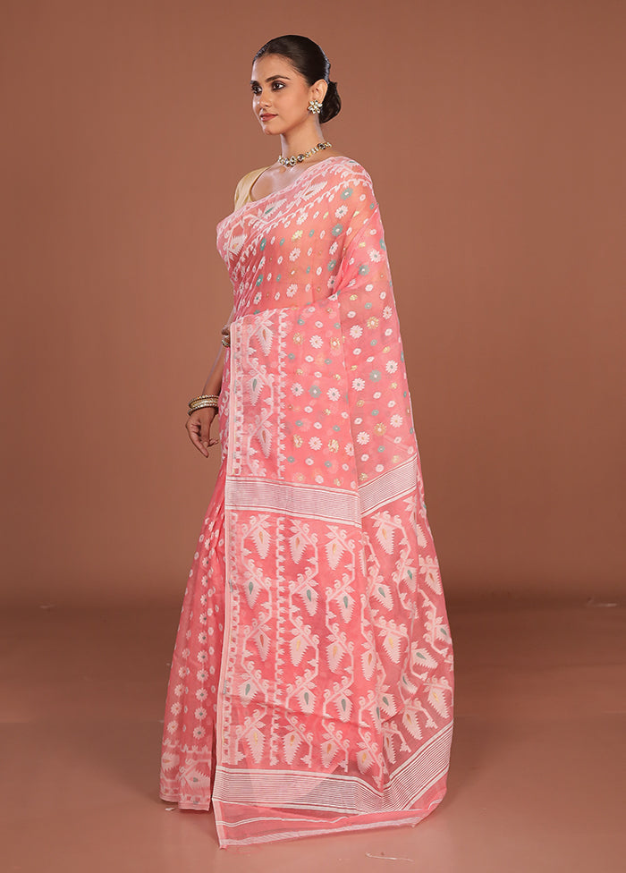 Pink Jamdani Cotton Saree Without Blouse Piece