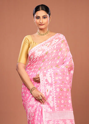 Pink Jamdani Cotton Saree Without Blouse Piece
