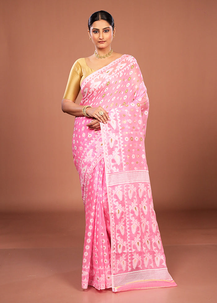 Pink Jamdani Cotton Saree Without Blouse Piece