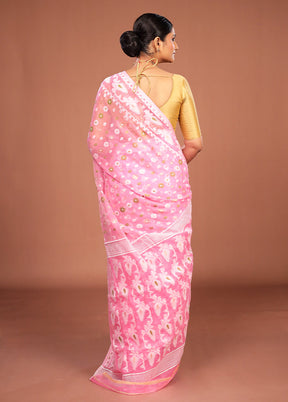 Pink Jamdani Cotton Saree Without Blouse Piece