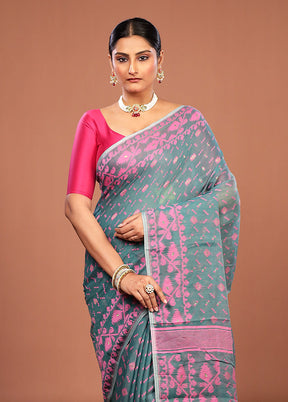 Green Jamdani Cotton Saree Without Blouse Piece