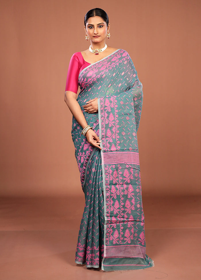 Green Jamdani Cotton Saree Without Blouse Piece