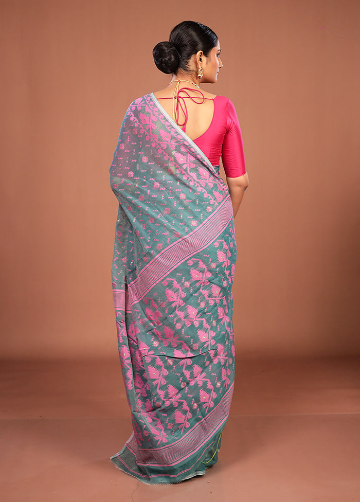 Green Jamdani Cotton Saree Without Blouse Piece