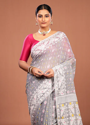 Cream Jamdani Cotton Saree Without Blouse Piece
