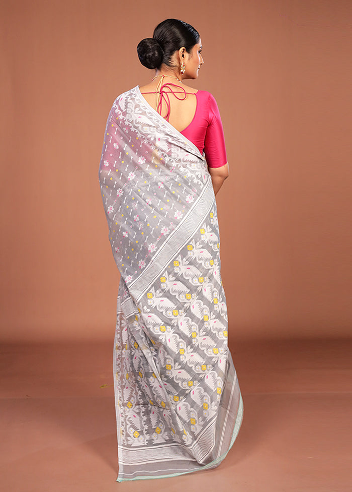 Cream Jamdani Cotton Saree Without Blouse Piece