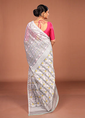 Cream Jamdani Cotton Saree Without Blouse Piece
