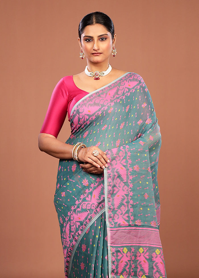Green Jamdani Cotton Saree Without Blouse Piece