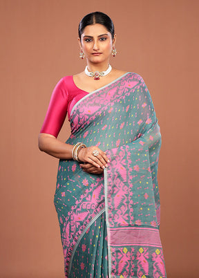 Green Jamdani Cotton Saree Without Blouse Piece