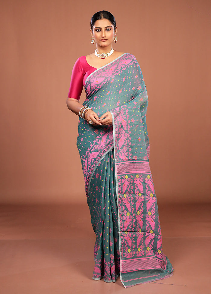 Green Jamdani Cotton Saree Without Blouse Piece