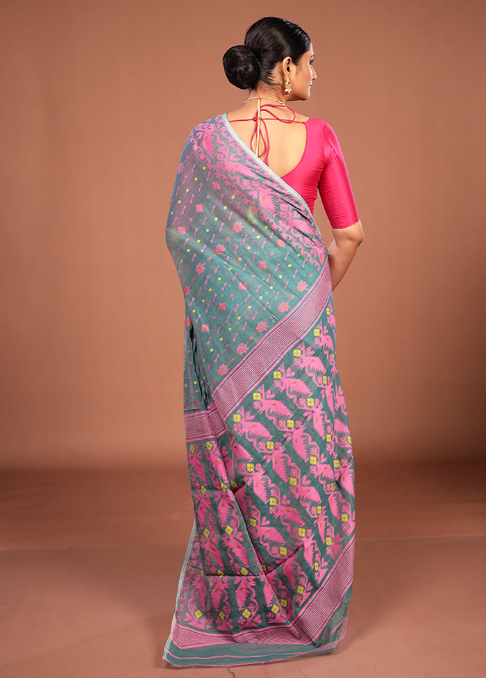 Green Jamdani Cotton Saree Without Blouse Piece