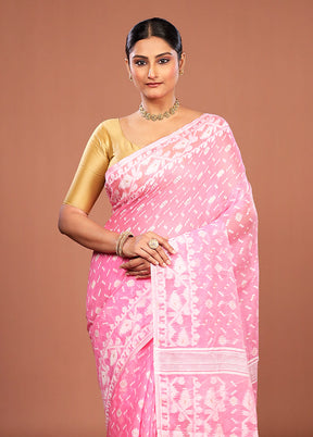 Pink Jamdani Cotton Saree Without Blouse Piece