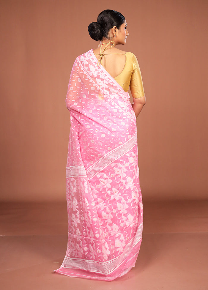 Pink Jamdani Cotton Saree Without Blouse Piece