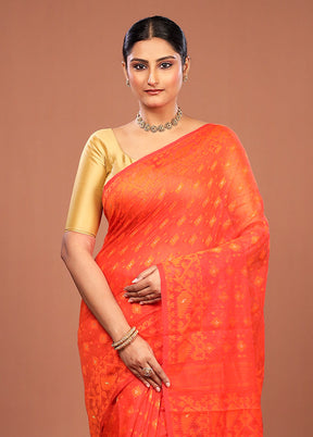 Orange Jamdani Cotton Saree Without Blouse Piece