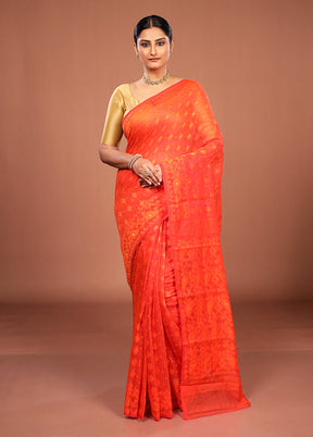 Orange Jamdani Cotton Saree Without Blouse Piece