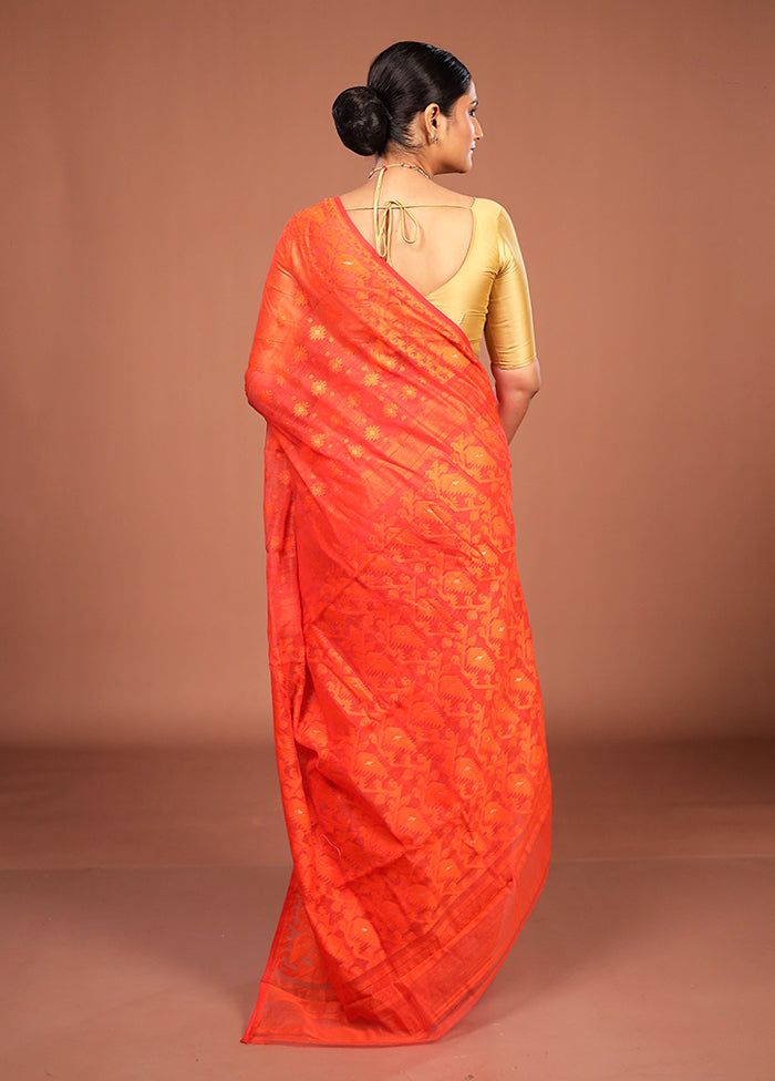 Orange Jamdani Cotton Saree Without Blouse Piece
