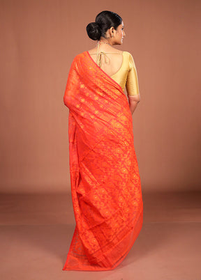 Orange Jamdani Cotton Saree Without Blouse Piece