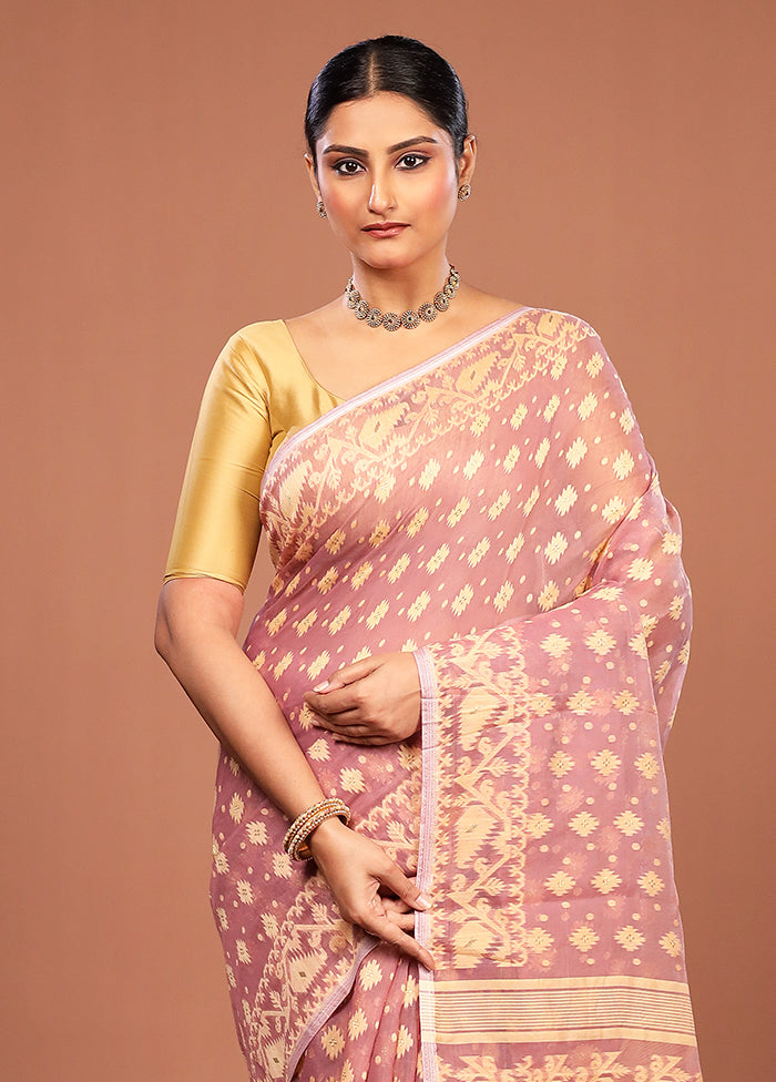 Purple Jamdani Cotton Saree Without Blouse Piece