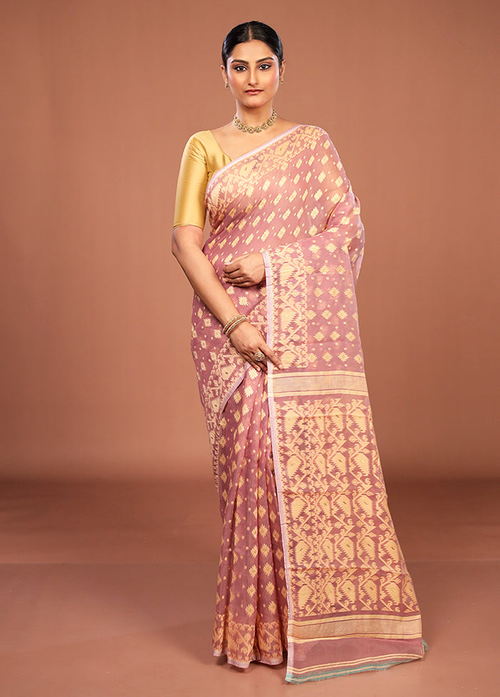 Purple Jamdani Cotton Saree Without Blouse Piece
