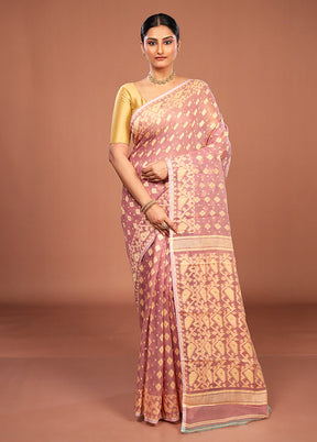 Purple Jamdani Cotton Saree Without Blouse Piece