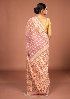 Purple Jamdani Cotton Saree Without Blouse Piece