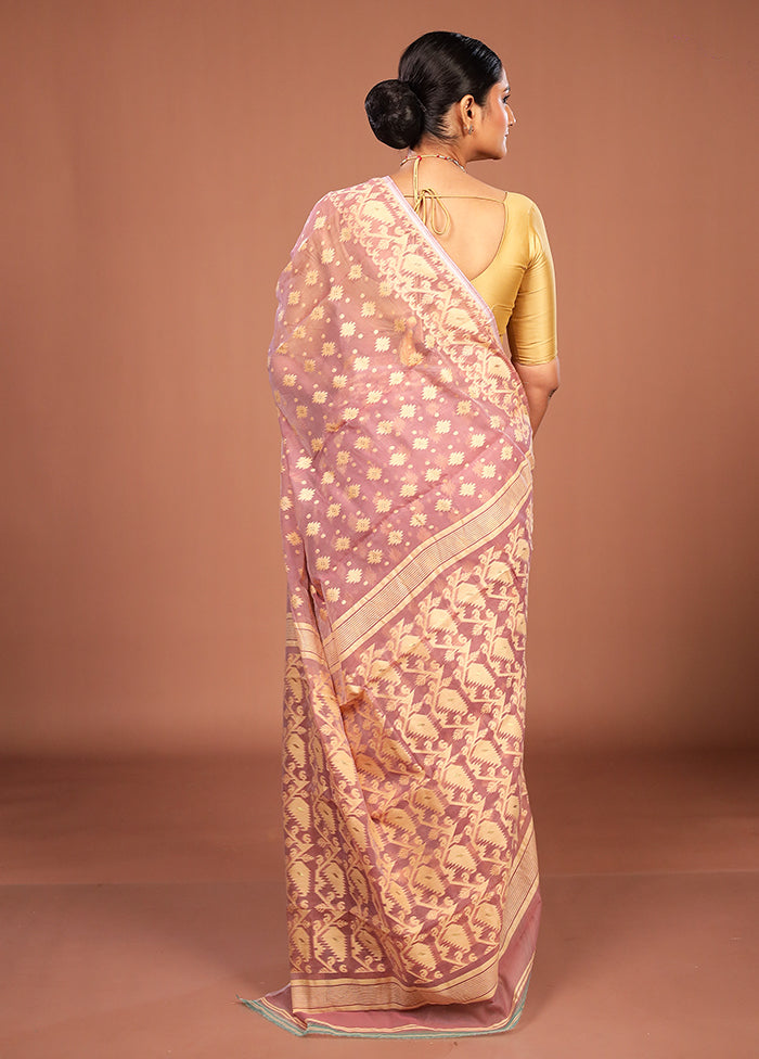 Purple Jamdani Cotton Saree Without Blouse Piece