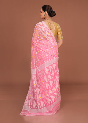 Pink Jamdani Cotton Saree Without Blouse Piece