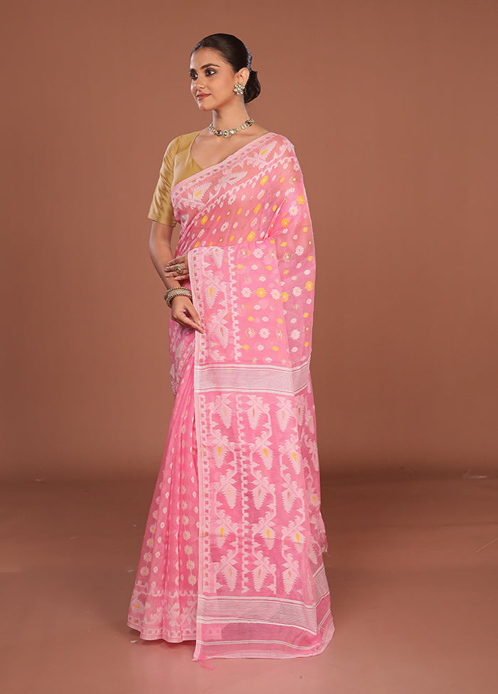 Pink Jamdani Cotton Saree Without Blouse Piece