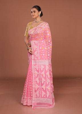 Pink Jamdani Cotton Saree Without Blouse Piece