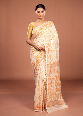 Cream Jamdani Cotton Saree Without Blouse Piece