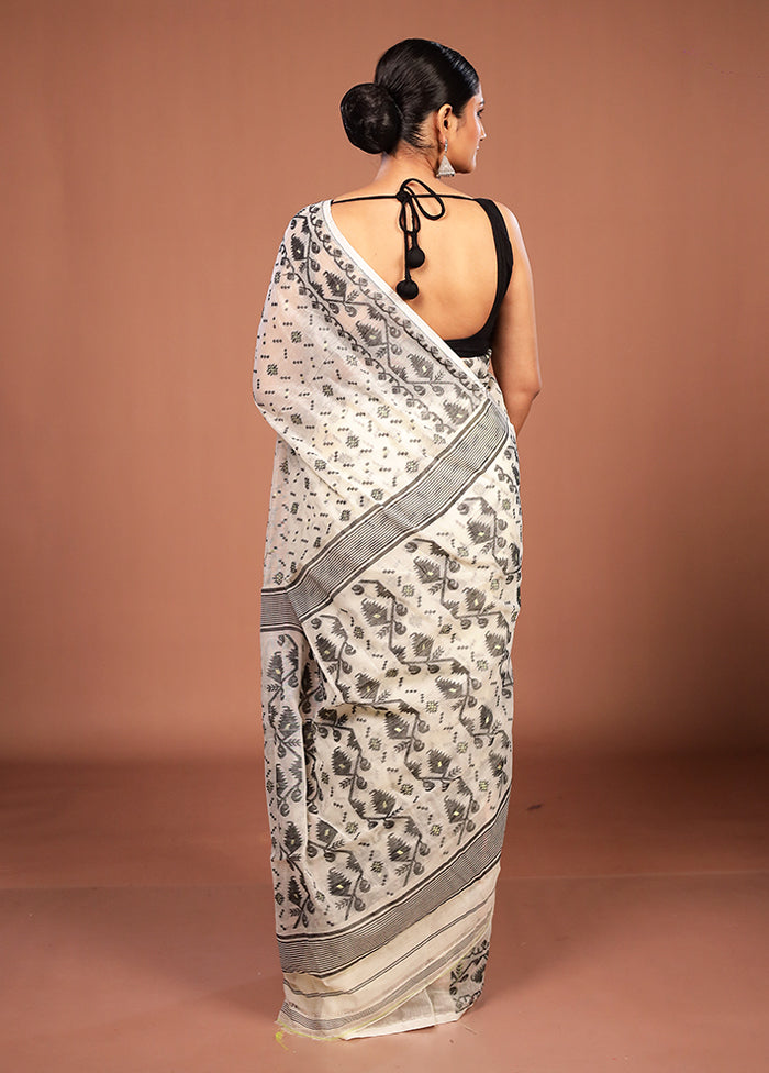 Cream Jamdani Cotton Saree Without Blouse Piece