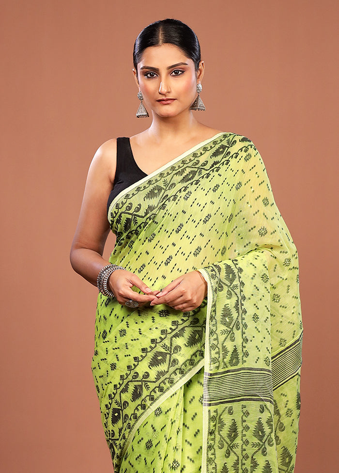 Green Jamdani Cotton Saree Without Blouse Piece