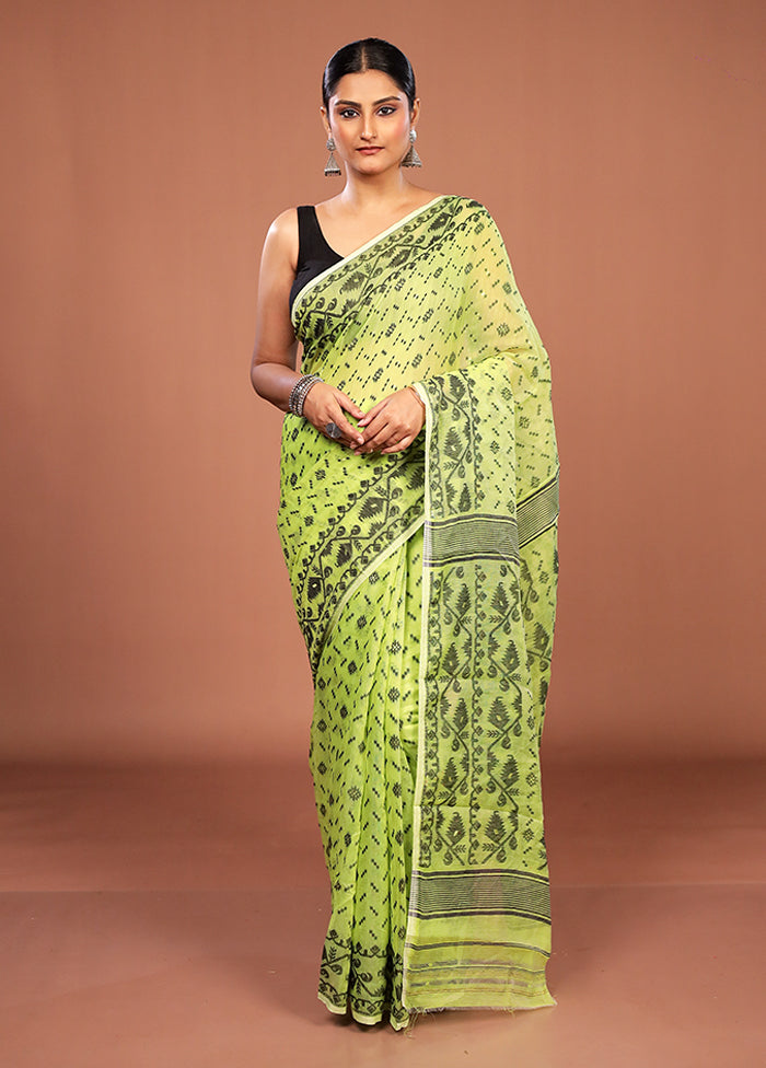 Green Jamdani Cotton Saree Without Blouse Piece