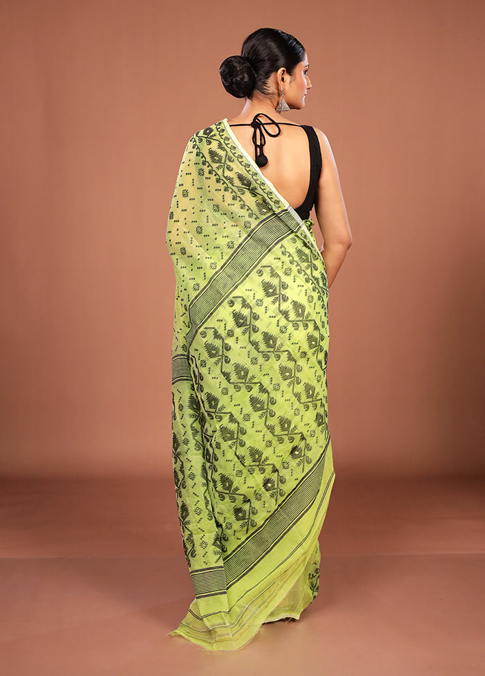 Green Jamdani Cotton Saree Without Blouse Piece