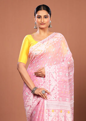 Pink Jamdani Cotton Saree Without Blouse Piece