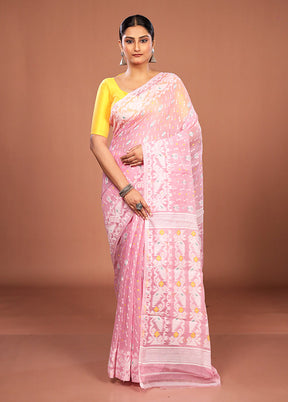 Pink Jamdani Cotton Saree Without Blouse Piece