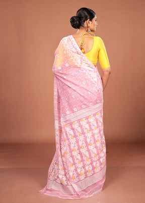 Pink Jamdani Cotton Saree Without Blouse Piece