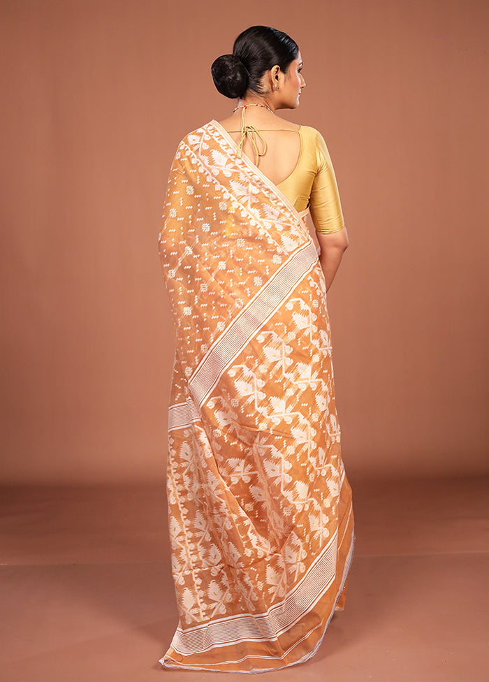 Maroon Jamdani Cotton Saree Without Blouse Piece