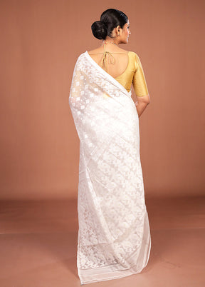 White Jamdani Cotton Saree Without Blouse Piece