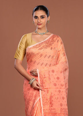 Orange Jamdani Cotton Saree Without Blouse Piece