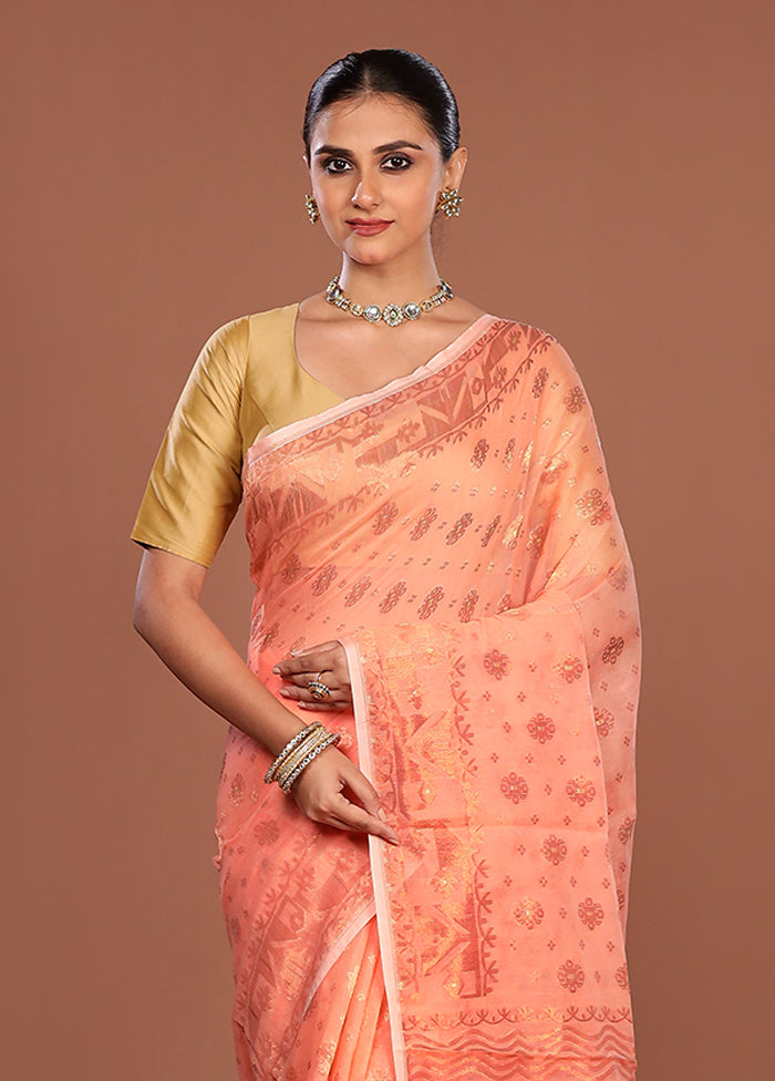 Orange Jamdani Cotton Saree Without Blouse Piece